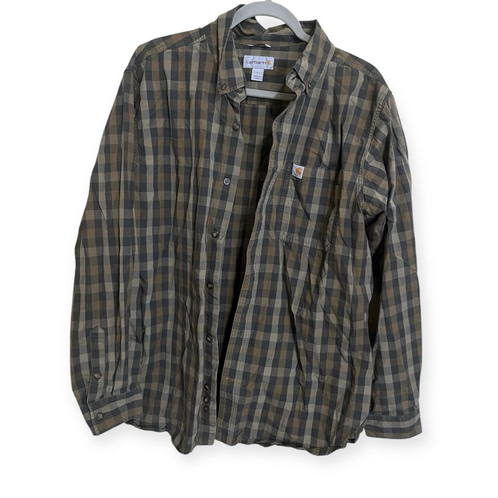 Carhartt Brown Plaid Button Down Long Sleeve Shirt Size Large